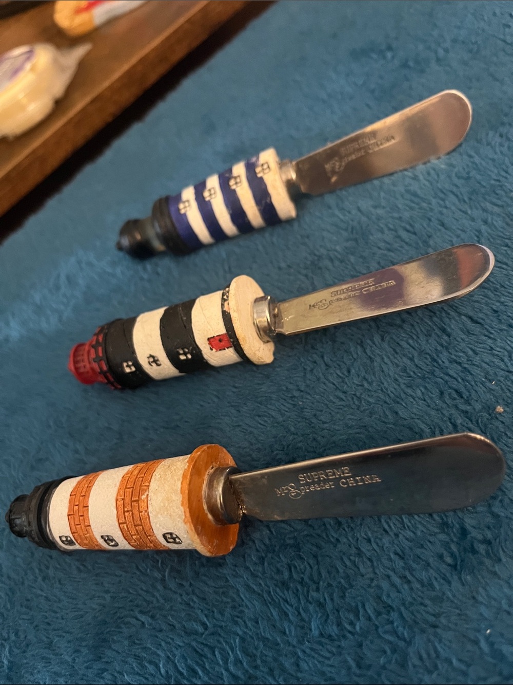 Supreme Home Accents Ceramic Lighthouse Spreaders - Blue, Black, Orange 3pc 007